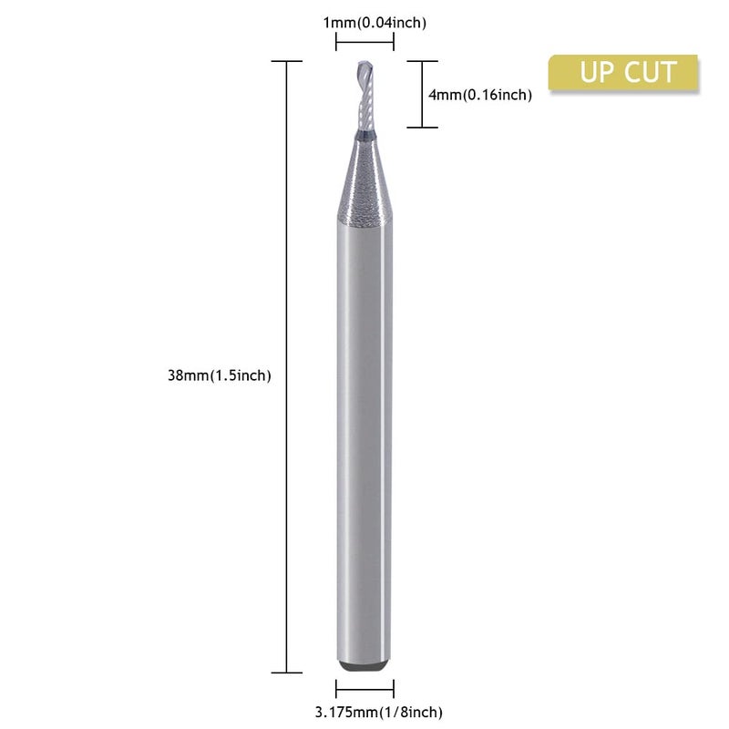 HOZLY 1/8 inch Shank,Single Flute (O Flute) Up Cut Spiral Router Bits End Mill Cutter, 0.04 inch Cutting Diameter, 1/64 inch Cutting Length,1-1/2" OVL for Acrylic PVC MDF Plastic - Image 2